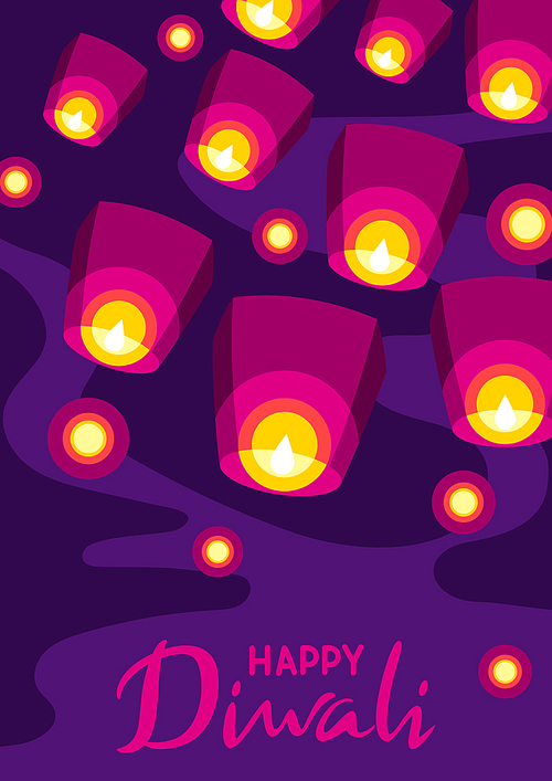 Happy Diwali greeting card. Deepavali or dipavali festival of lights. Indian Holiday background with traditional symbols.