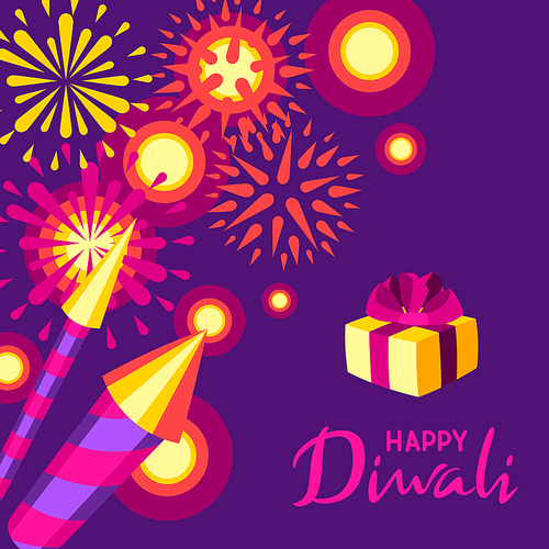 Happy Diwali greeting card. Deepavali or dipavali festival of lights. Indian Holiday background with traditional symbols.