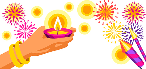 Happy Diwali greeting card. Deepavali or dipavali festival of lights. Indian Holiday background with traditional symbols.