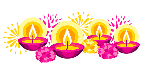 Happy Diwali greeting card. Deepavali or dipavali festival of lights. Indian Holiday background with traditional symbols.