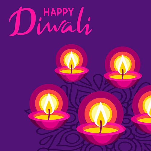 Happy Diwali greeting card. Deepavali or dipavali festival of lights. Indian Holiday background with traditional symbols.