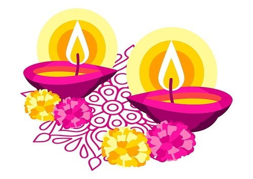 Happy Diwali greeting card. Deepavali or dipavali festival of lights. Indian Holiday background with traditional symbols.