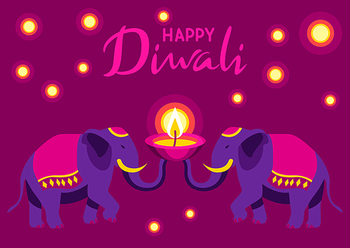 Happy Diwali greeting card. Deepavali or dipavali festival of lights. Indian Holiday background with traditional symbols.