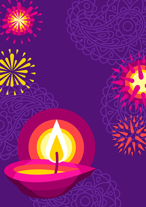 Happy Diwali greeting card. Deepavali or dipavali festival of lights. Indian Holiday background with traditional symbols.