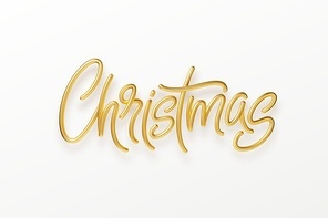 Realistic 3d inscription Merry Christmas isolated on. Golden shiny lettering. Vector illustration EPS10