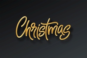 Golden shiny realistic 3d inscription Merry Christmas isolated on black background. Vector illustration EPS10
