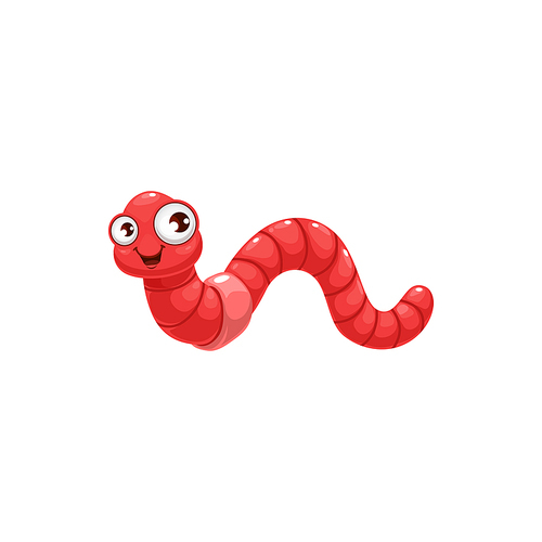 Cartoon earthworm vector icon, funny insect with cute face and big eyes, earth worm mascot. Kids design element, wild nature creature isolated on white 