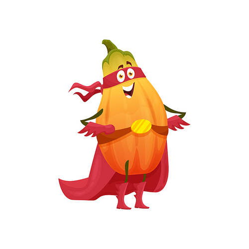 Papaya fruit superhero cartoon character, vector tropical fruit in super hero costume and mask. Happy papaya fruit as powerful superhero in cape and power belt, food superpower