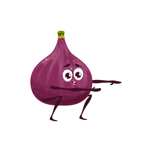 Fig fruit, healthy food and fitness activity, vector cartoon character. Topical fruit in sport training from vitamins and healthy nutrition or energy drink and juice ingredient