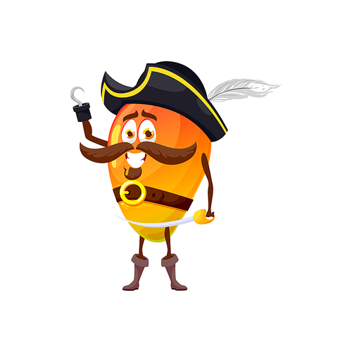 Pirate papaya exotic fruit isolated food dessert in corsair hat, hook on hand and sabre, cartoon character mascot. Vector tropical pawpaw, buccaneer pirate captain with swords, smiling emoticon