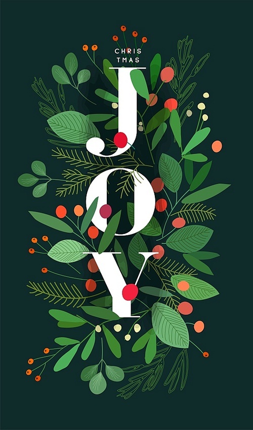 Merry Christmas and New Year greeting card with lettering wish. Frame or border with berries, poinsettia leaves, branches and cones of trees, hand drawn on black background. Floral vector illustration