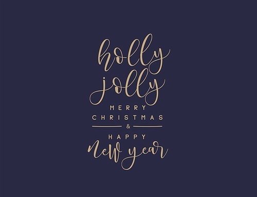 Merry Christmas and happy New Year set with lettering typographic composition for the poster and greeting card. Calligraphy for winter holiday. Vector illustration