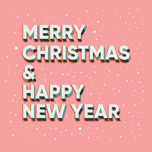Merry Christmas and Happy New Year text lettering card design, with decoration. Colorful flat vector illustration.