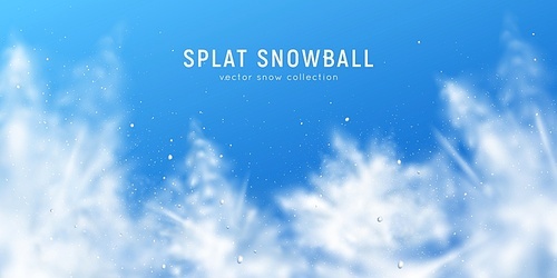 Realistic poster with blurry snow clouds on blue background vector illustration