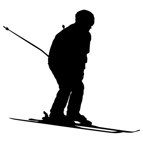 Mountain skier speeding down slope sport silhouette.