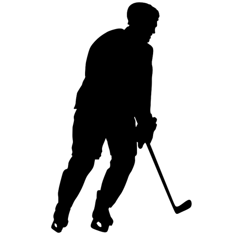 Silhouette of hockey player on white background.