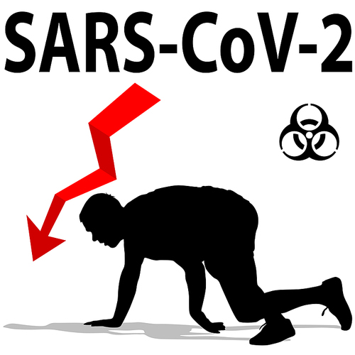 Stop coronavirus SARS Covid patient falls from a disease on a white background.