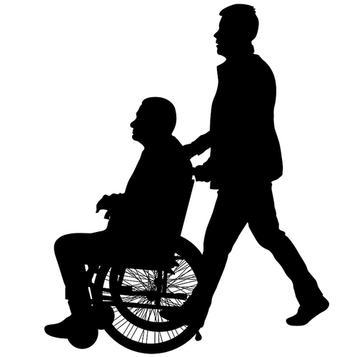 Silhouette of disabled people on a white background.