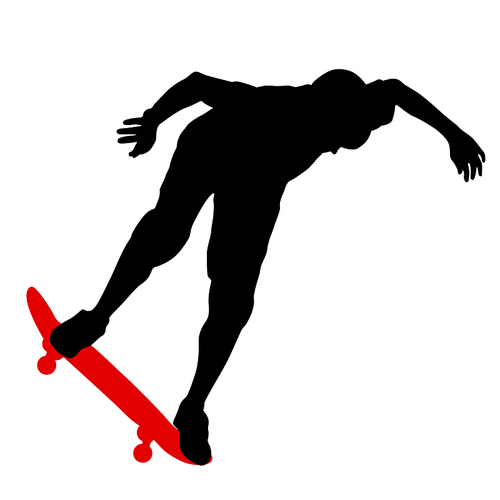 Black silhouette of an athlete skateboarder in a jump.