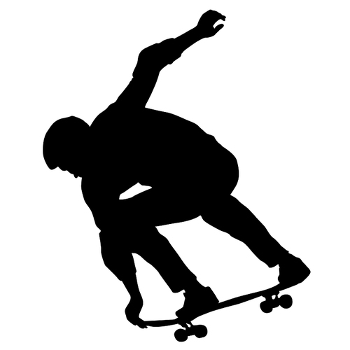 Black silhouette of an athlete skateboarder in a jump.