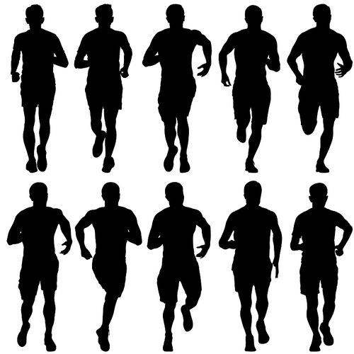 Set of silhouettes. Runners on sprint men on white background.