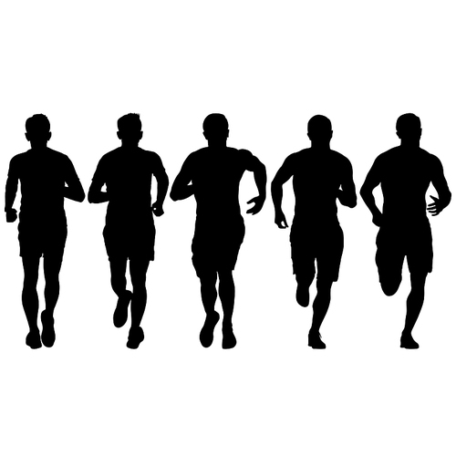 Set of silhouettes. Runners on sprint men on white background.