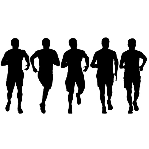 Set of silhouettes. Runners on sprint men on white background.