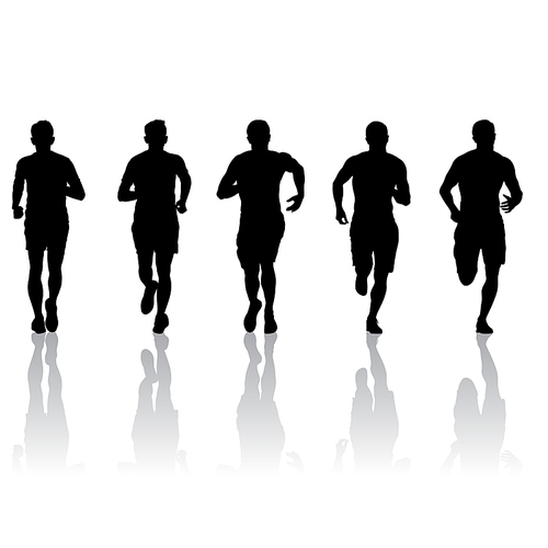 Set of silhouettes. Runners on sprint men on white background.