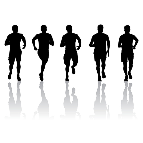 Set of silhouettes. Runners on sprint men on white background.