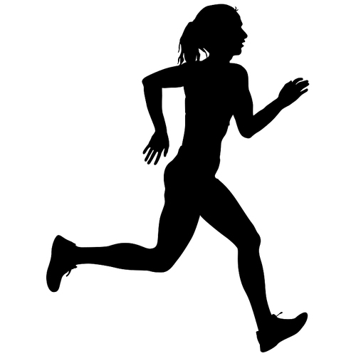 Black Silhouettes Runners sprint women on white background.