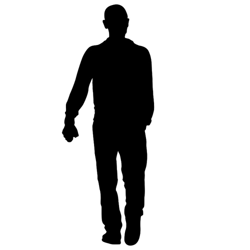 Silhouette of a walking man on a white background.