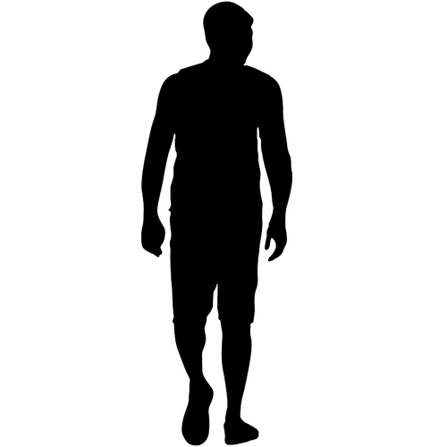 Silhouette of a walking man on a white background.