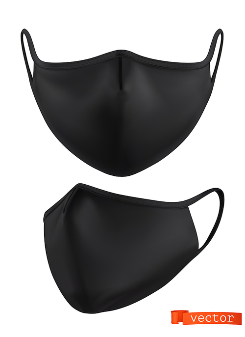 Black medical mask mockup. 3d realistic vector