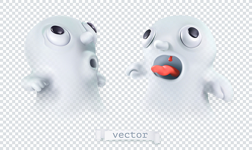 Ghost with transparency. Happy Halloween. 3d vector cartoon character