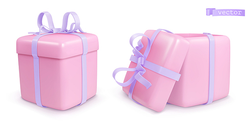 Gift box with a bow. 3d realistic vector icon