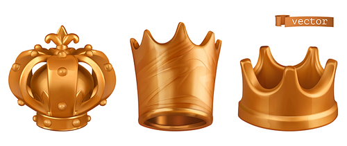 Golden crown. 3d vector icon set