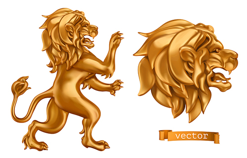 Golden Lion. 3d vector realistic icon