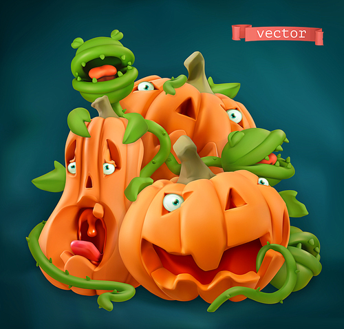 Halloween. Pumpkin cartoon characters. 3d vector icon