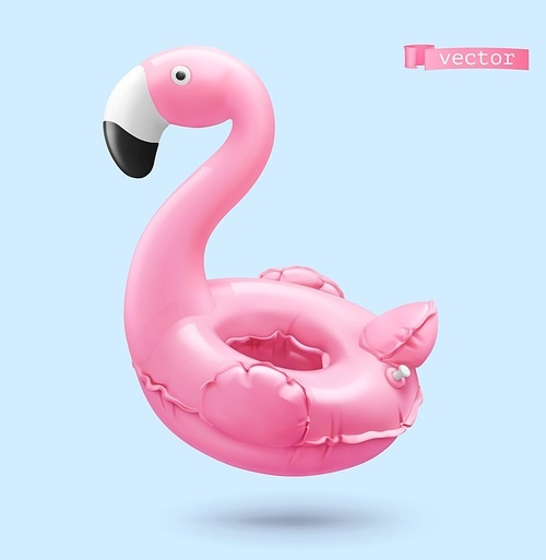 Inflatable toy. Flamingo 3d realistic vector object. Summer icon