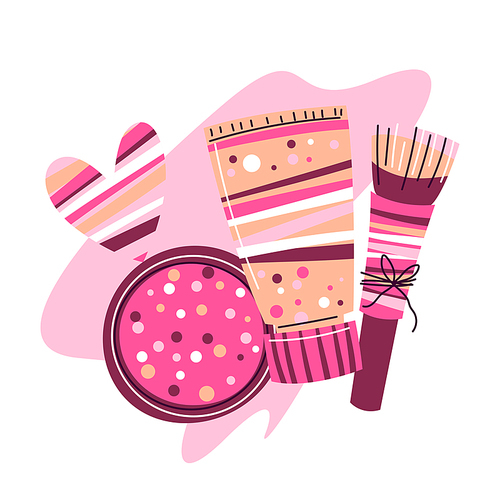 Background with cosmetics for skincare and makeup. Illustration for catalog or advertising. Beauty and fashion items.