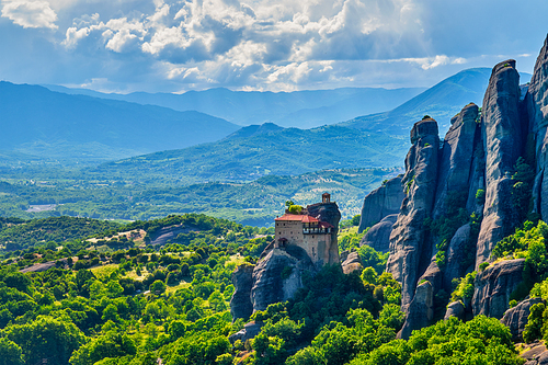 Monastery of St. Nicholas Anapavsa Anapausas in famous greek tourist destination Meteora in Greece in the morning