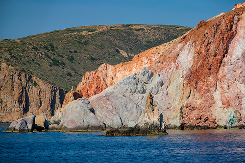 Rock formations in Aegean sea near Milos island, Greece