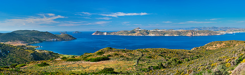Scenic panorama of greek scenery - Aegean sea near Milos island on summer day in Greece
