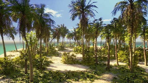 desert island with palm trees on the beach