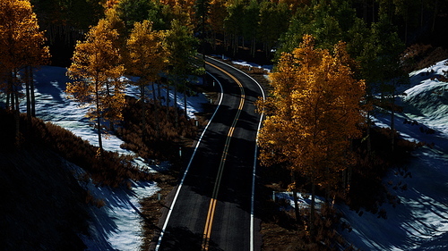 beautiful winter road seen from above
