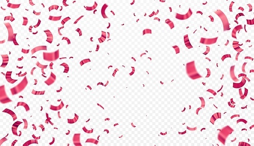 Vector illustration defocused rose gold confetti isolated on a transparent background. EPS 10. Vector abstract background with many falling pink tiny confetti pieces