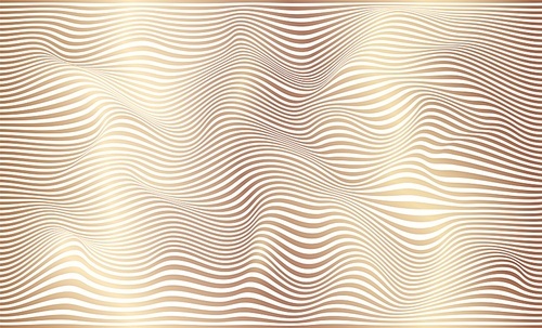 Distorted wave monochrome texture. Abstract dynamical rippled surface. 3D stripe deformation background. Optical illusion wave. Horizontal lines stripes pattern with wavy distortion effect. Vector illustration.