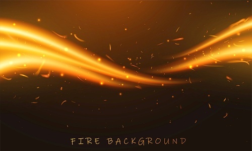Vector illustration of burning fire flame on black background. Realistic blaze