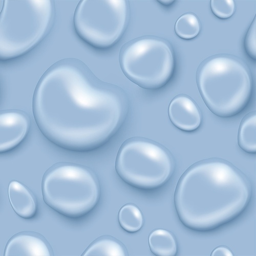 Realistic Water drop seamless background. Pure transparent droplet. 3D Clean drop condensation. Vector set.