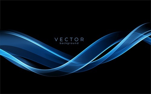 Vector Abstract shiny color blue wave design element on dark background. Science or technology design